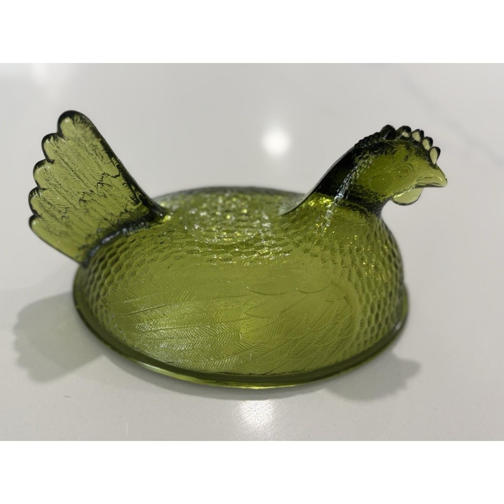 Vintage Indiana Glass Olive Green Hen on Nest No Chips - Picture 8 of 9